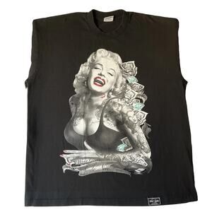 Weiv Gear Men Shirt XXL Black Graphic Short Sleeve Tattooed Woman Marilyn Monroe